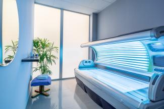 Tanning bed in a clean, modern beauty salon