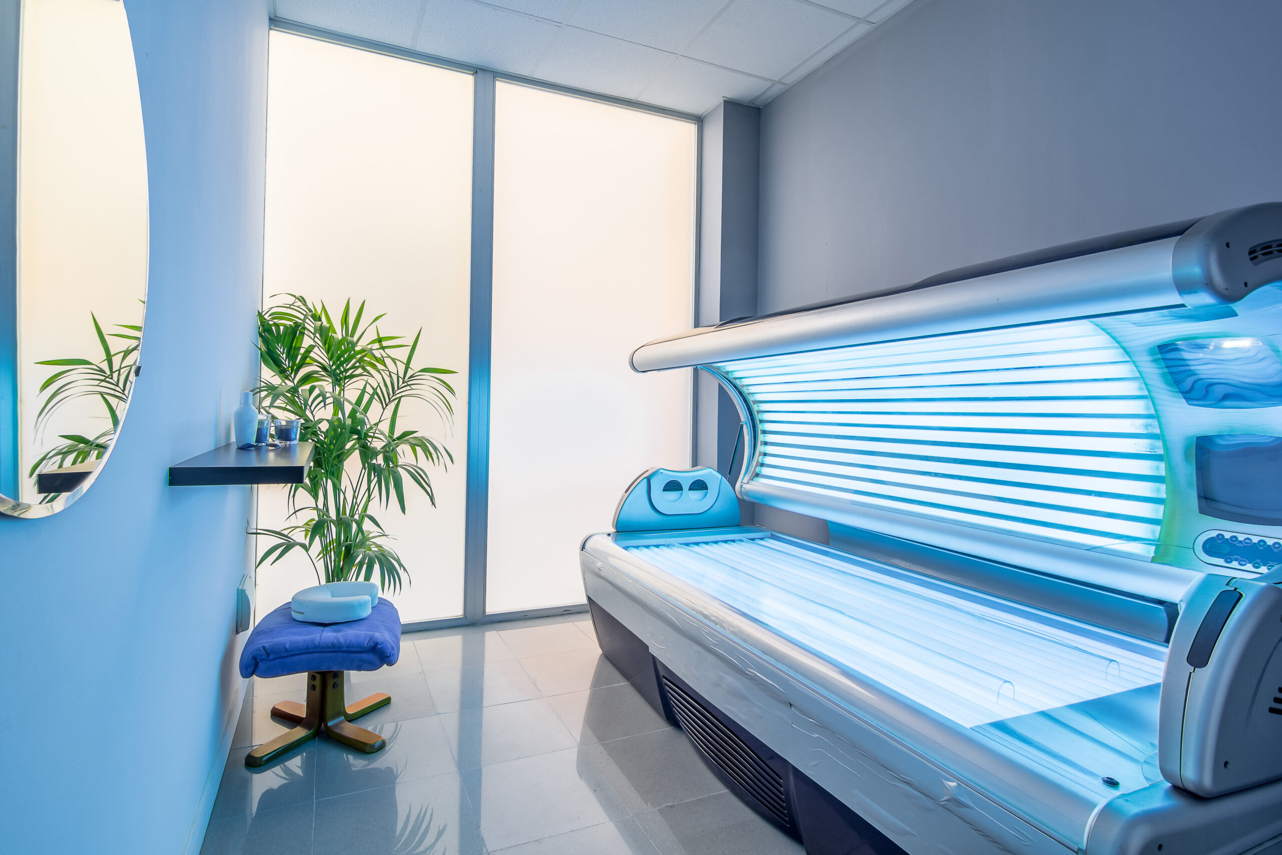 Tanning bed in a clean, modern beauty salon